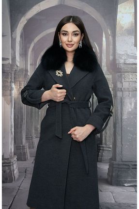 پالتو پشمی طوسی زنانه دو سینه Eccim Fashion - کد 895632416