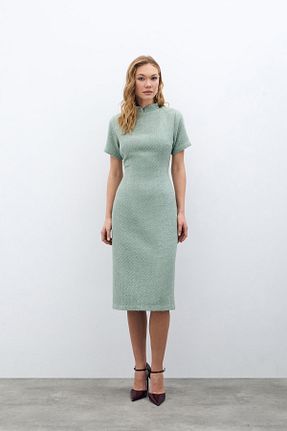 لباس فیروزه ای زنانه بافتنی Sateen - کد 884237516