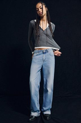 شلوار جین آبی زنانه پاچه گشاد Pull & Bear - کد 893798104