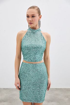 بلوز فیروزه ای زنانه ساده Sateen - کد 893790138