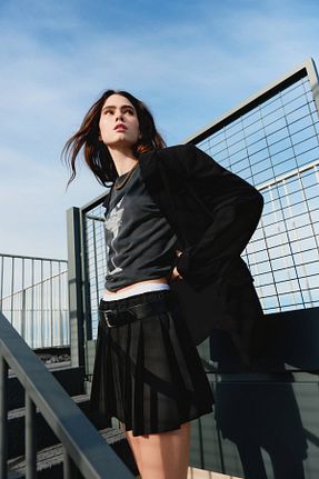 دامن مشکی زنانه پلی استر Pull & Bear - کد 893791732