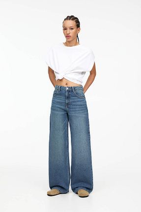 شلوار جین آبی زنانه پاچه گشاد Pull & Bear - کد 893797366