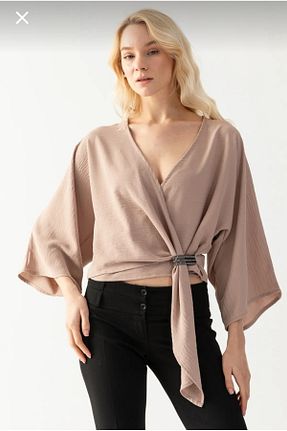 بلوز بژ زنانه ساده MODA - کد 895677581