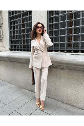 کت و شلوار بژ زنانه یقه کتی Bella Breeze - کد 895654369