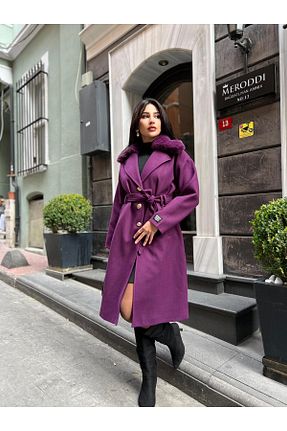 پالتو پشمی بنفش زنانه آستر دار Göker Life - کد 893940477