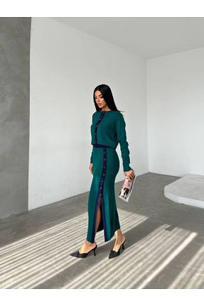 ست بالاتنه و پائین تنه سبز زنانه تریکو Abalı - کد 893917630