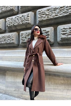 پالتو پشمی قهوه ای زنانه آستر دار Göker Life - کد 893930528