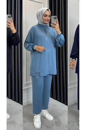 ست بالاتنه و پائین تنه آبی زنانه بافتنی Zeynep Butik - کد 876962817