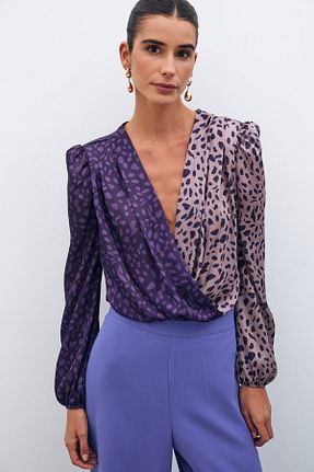 بلوز بنفش زنانه طرح دار Sateen - کد 894027431