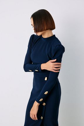 بلوز سرمه ای زنانه ساده Sateen - کد 872522487