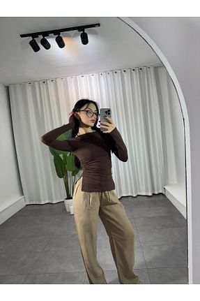 بلوز قهوه ای زنانه ساده anonim - کد 894055727