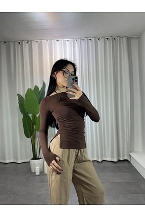بلوز قهوه ای زنانه ساده anonim - کد 894055727