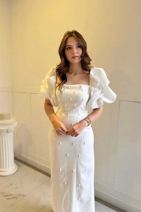 لباس سفید زنانه بافتنی MODA DURAĞI - کد 894096032