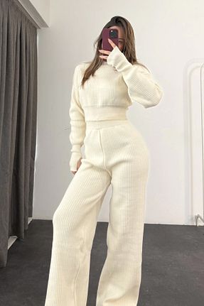 ست بالاتنه و پائین تنه نباتی زنانه بافتنی Lady Doll - کد 894099732