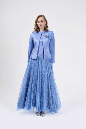 کت و شلوار آبی زنانه یقه کتی Doğaner - کد 896015489
