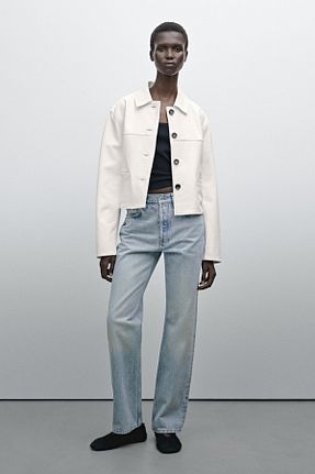 کت سفید زنانه کروپ فیت Massimo Dutti - کد 894182615