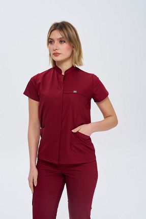 ست بالاتنه و پائین تنه زرشکی زنانه ویسکون DENİZ MEDİKAL GİYİM - کد 894187508