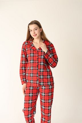 ست لباس راحتی قرمز زنانه پنبه ای Arvin Pijama - کد 894202250