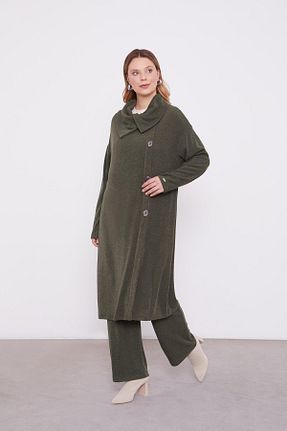 ست بالاتنه و پائین تنه حجاب خاکی زنانه اورسایز Levidor - کد 894351365