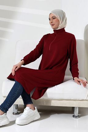 تونیک حجاب زرشکی زنانه پنبه پلی استر MHT STORE - کد 896044224