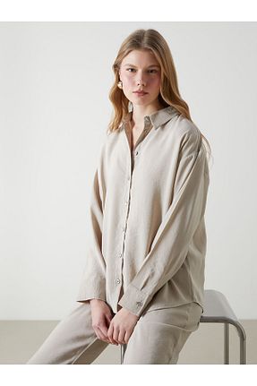 پیراهن خاکی زنانه یقه پیراهنی LC Waikiki - کد 904784839