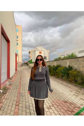 ست بالاتنه و پائین تنه طوسی زنانه تریکو Abalı - کد 894345332