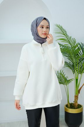 سوئیشرت سفید زنانه ساده LOCCO - کد 894337765
