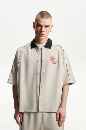 پیراهن طوسی مردانه اورسایز Bershka - کد 894492419