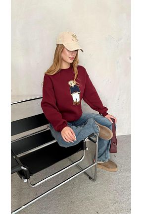 سوئیشرت زرشکی زنانه طرح حیوانات Angel Mia - کد 894499091
