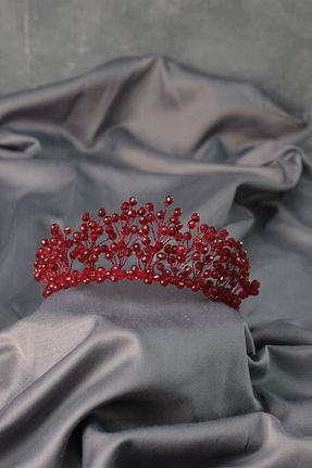 تاج زرشکی زنانه مروارید Hayalperest boncuk - کد 276982350