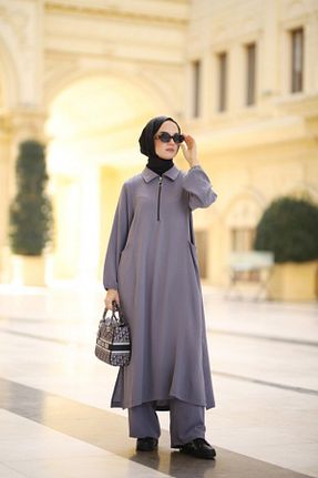 ست بالاتنه و پائین تنه حجاب طوسی Relaxed NS Moda - کد 894533356