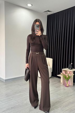 شلوار قهوه ای زنانه پنبه ای ECEMİ - کد 898328331