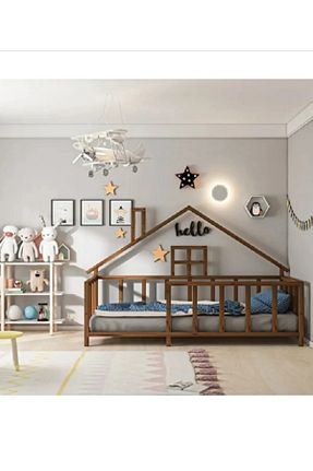 تخت خواب بچه گانه و مونته سوری قهوه ای چوب BRK Design - کد 894561649