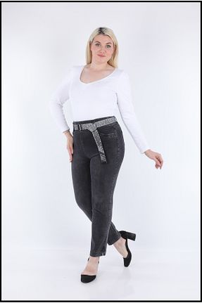شلوار جین سایز بزرگ مشکی زنانه رگولار EXİTLİNE - کد 892406209