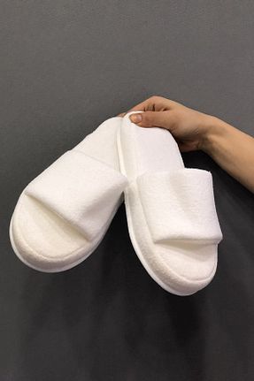 دمپائی خانگی سفید زنانه پارچه ای Hayalperest boncuk - کد 87560011