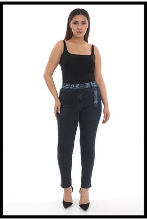 شلوار جین سایز بزرگ سرمه ای زنانه رگولار EXİTLİNE - کد 892636485