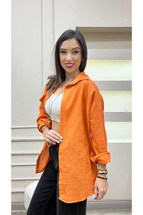 پیراهن نارنجی زنانه اورسایز Meryemce - کد 894815769