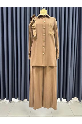 ست بالاتنه و پائین تنه حجاب قهوه ای زنانه بافتنی Ghisa - کد 894853107