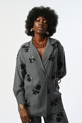 کیمونو و کافتان طوسی زنانه مخلوط پلی استر Orfeo Negro - کد 894857213