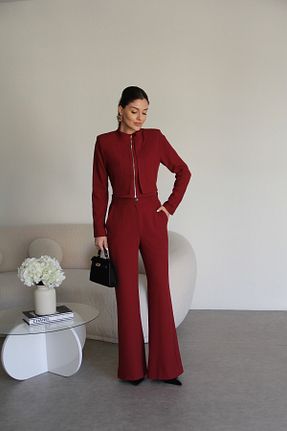 کت و شلوار زرشکی زنانه یقه کتی Julidress - کد 895872361