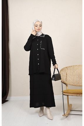 ست بالاتنه و پائین تنه حجاب مشکی زنانه اورسایز Miraystyle - کد 894941624