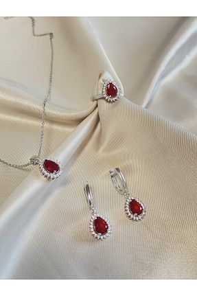 ست نقره زرشکی زنانه زیرکن Inure Jewelry - کد 828619302
