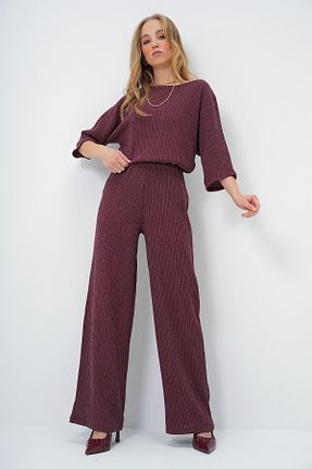 ست بالاتنه و پائین تنه زرشکی زنانه بافتنی Trend Alaçatı Stili - کد 891517547