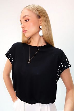 بلوز مشکی زنانه ساده Trend Alaçatı Stili - کد 894027687