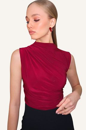 بلوز زرشکی زنانه ساده Trend Alaçatı Stili - کد 894027676