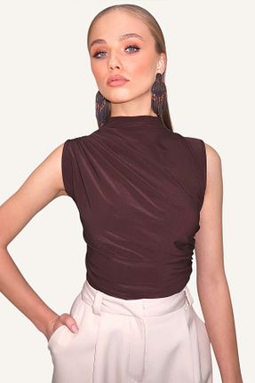 بلوز قهوه ای زنانه ساده Trend Alaçatı Stili - کد 894027701