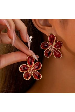 گوشواره جواهر قرمز روکش طلا begüm jewelery - کد 892590284