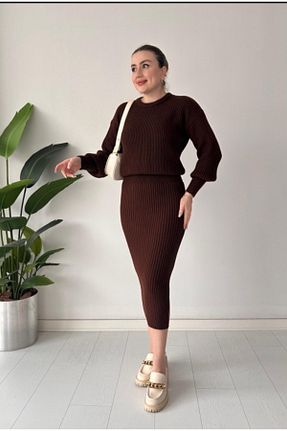 ست بالاتنه و پائین تنه قهوه ای زنانه تریکو ikomteks - کد 892760868