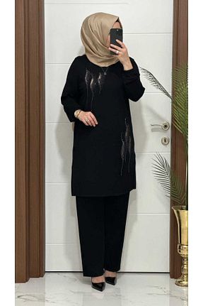 ست بالاتنه و پائین تنه حجاب مشکی زنانه اورسایز MODA ALMİRA - کد 894192533