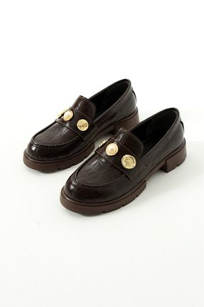 کفش لوفر قهوه ای زنانه چرم لاکی Gökçe Shoes - کد 894199166